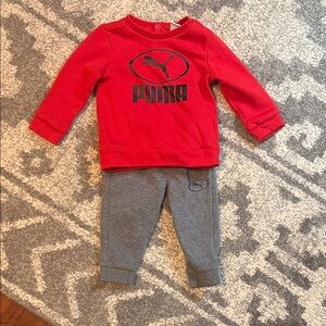 Puma Red Crewneck and Gray Joggers Set